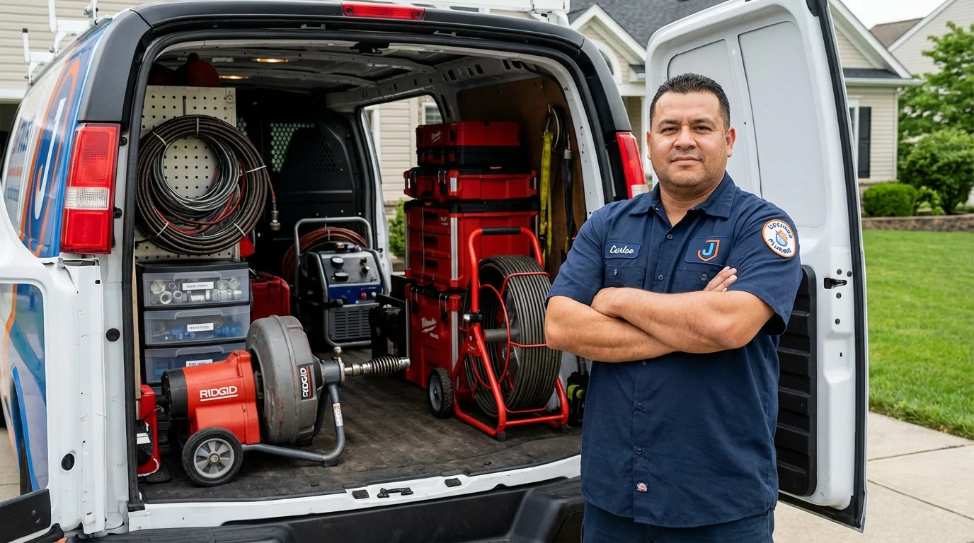 Professional drain cleaning equipment and Johns Plumbing LLC plumber in Woodstock