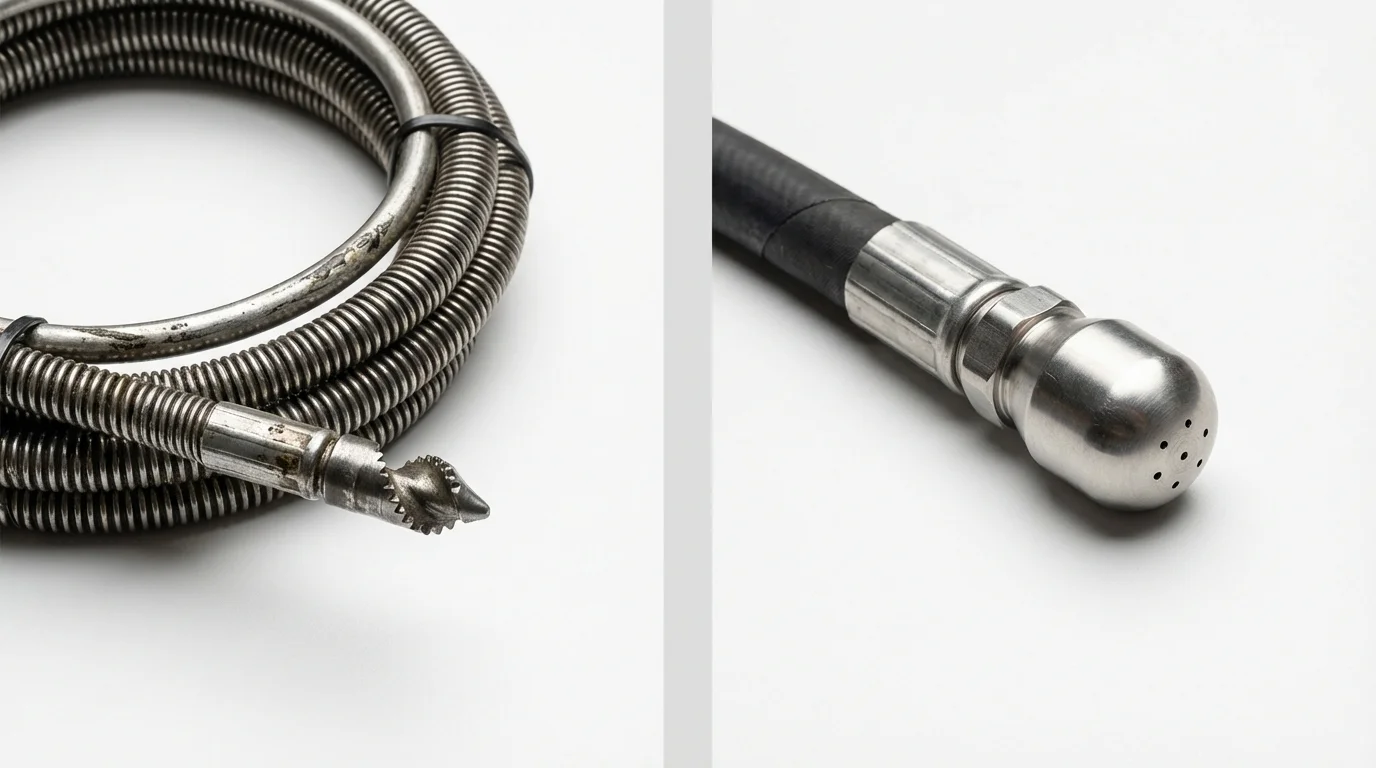 Drain snake cable and hydro jetting nozzle used for drain cleaning in Woodstock, AL