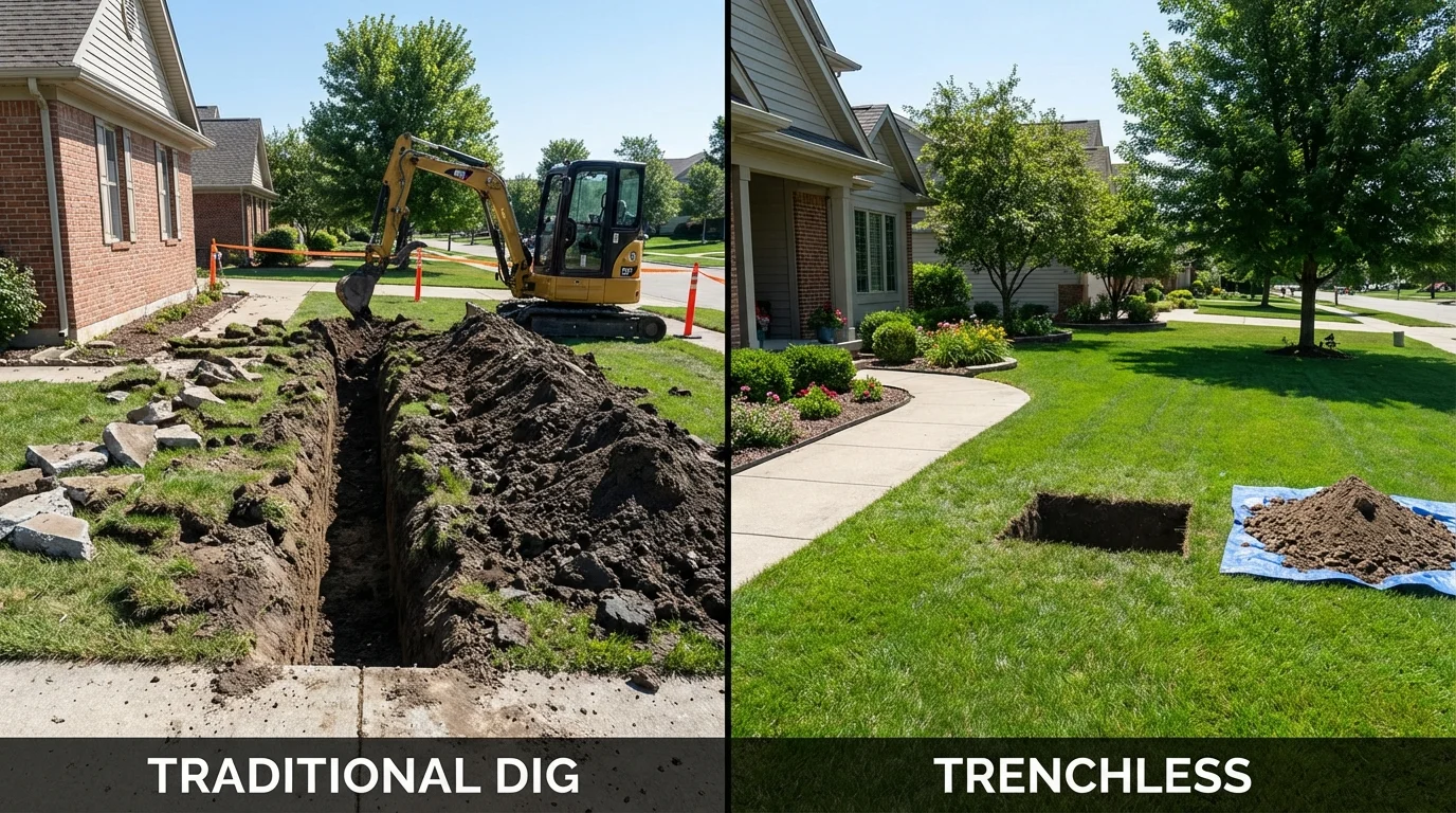 Trenchless sewer repair with minimal yard damage versus traditional excavation in Woodstock, AL